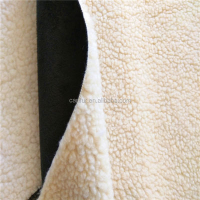 Light Yellow 100% Polyester Synthetic Sherpa Suede Fabric for End Customers