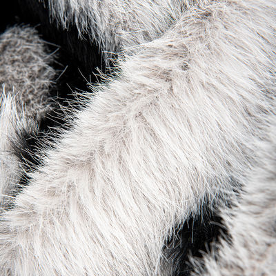 Ladies Vest Long Pile Faux Fur Fabric with Strip Printing and Plush in Weft Suede